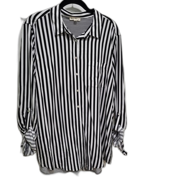 Black and White Striped Button Down Shirt - Picture 1 of 7